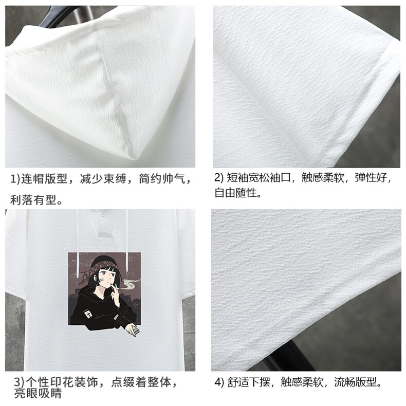 LD54122-P45连帽短袖t恤男大码胖子带帽五分袖中袖展架,男装T恤,电商A040A