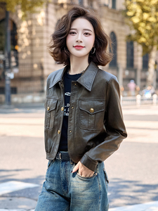 水洗皮衣外套女2025春秋新款复古小个子美拉德修身机车风夹克上衣图片