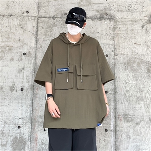 DSA028-MQA2327 P38 夏季复古潮牌连帽工装短袖男百搭休闲卫衣图片