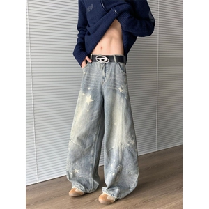 美式高街牛仔裤男女五角星直筒宽松2025秋冬ins长裤RK3195-P55图片