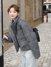 小香风千鸟格立领羽绒服女小个子2024冬季新款加厚爆款白鸭绒外套，女装羽绒服，慧峰