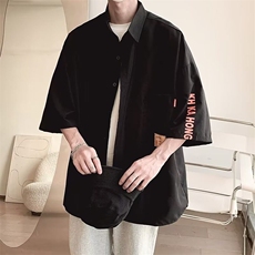 日系条纹短袖衬衫男夏季cityboy休闲百搭翻领衬衣潮牌薄款外套潮，男装衬衫，星座506B