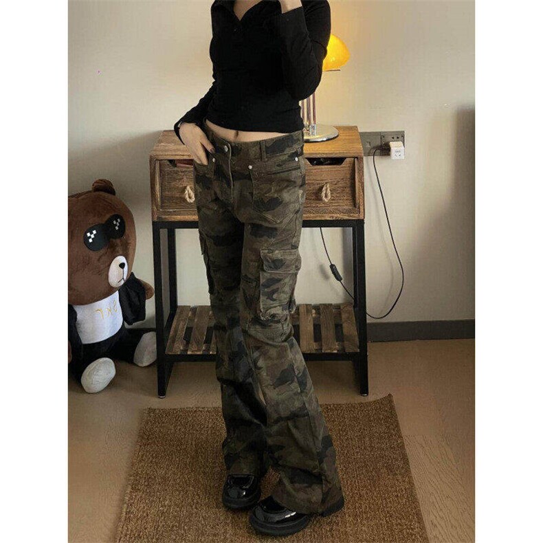 美式高街hiphop复古设计迷彩工装裤男修身微喇裤子潮LB00244-P65,男装牛仔裤,星座1008