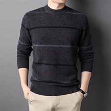 秋冬男士长袖羊毛毛衣男条纹圆领加厚针织上衣QLM77822-P190,男装针织衫/毛衣,电商B212（原钱塘6029）