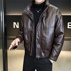 标50绒皮羽绒服男士立领短款潮牌外套8529-P235(控券后318)，男装羽绒服，电商B338