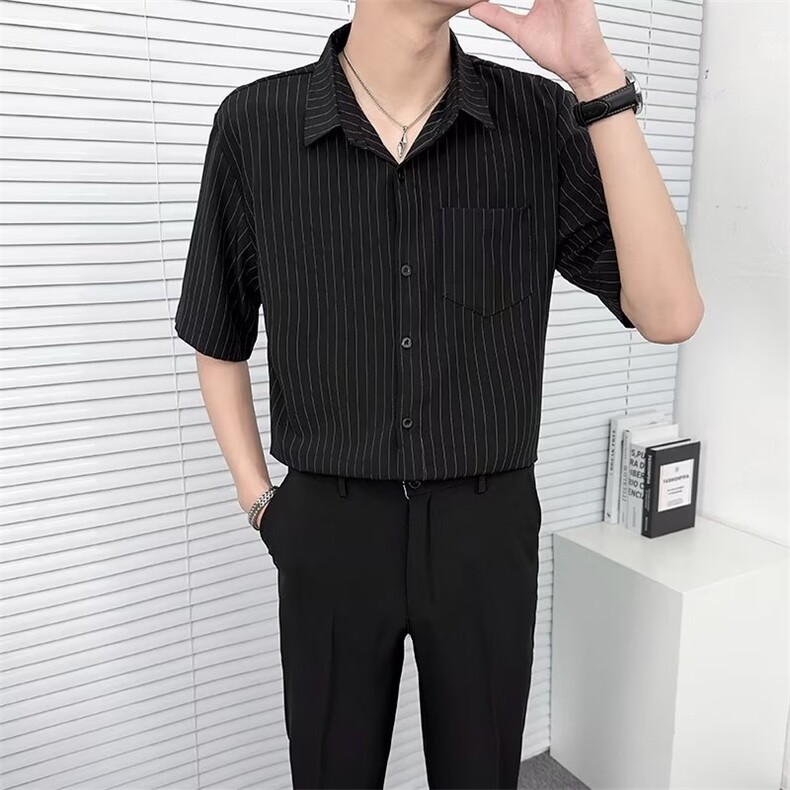 短袖衬衫男士夏季新款潮流休闲宽松冰丝衬衣痞帅D8310B-2-P35，男装T恤，星座310B-2