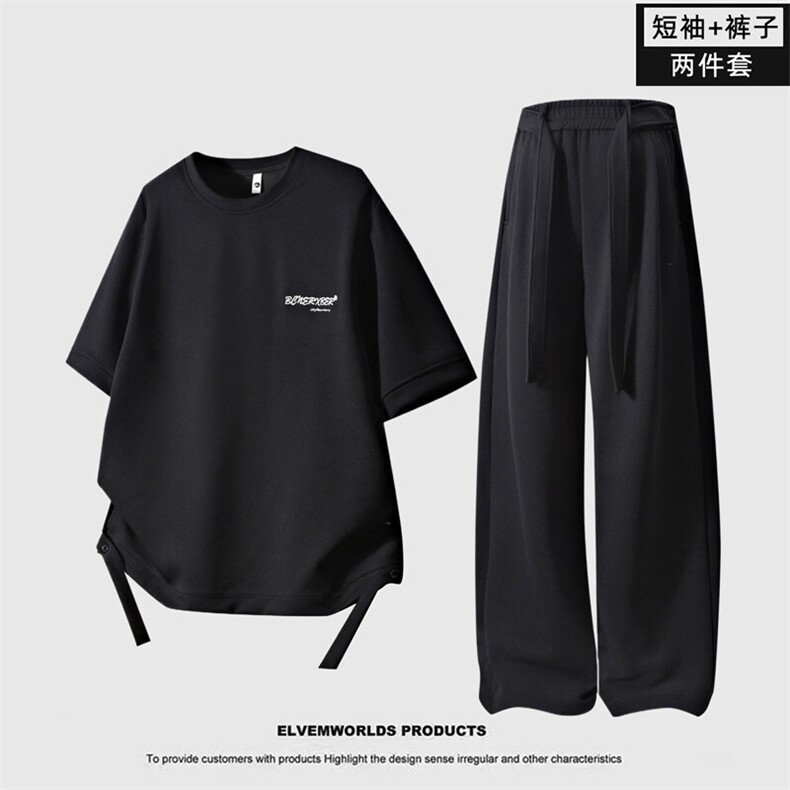 得物情侣短袖休闲套装夏季薄款潮牌痞帅整套A436-2253-特P60,男装休闲套装,电商A436