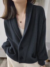 欧货高端加厚开衫女山羊绒衫秋冬宽松慵懒西装领羊毛针织毛衣外套，女装羊毛衫，恩泰羊绒