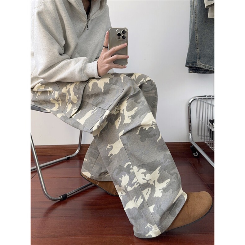 B221美式ins高街多口袋休闲迷彩宽松直筒工装裤LK24253-特P48控78，男装休闲裤，电商B221