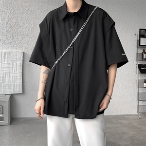 8XL-M假两件垂感冰丝短袖衬衫大码夏季凉感小众设计衬衣DC5003P55图片