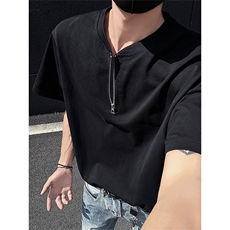 特批P40无差价夏季百搭重磅半拉链纯色纯棉大码短袖T恤男T5136，男装T恤，电商A001-1