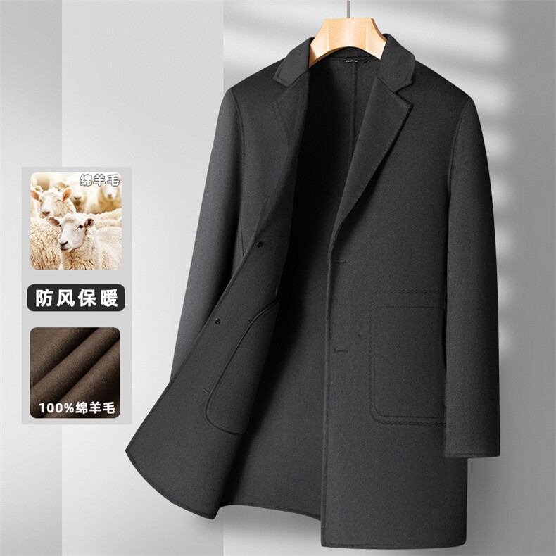 889-100羊毛 中长款 纯双面呢大衣 P340图片