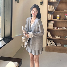 小香风灰色西装短裙套装女春秋2025新款两件套学院风减龄绝美漂亮，女装套装/套裙，2C088