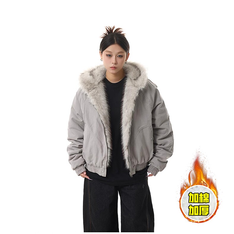 现货高品质美式高街冬季重磅硬挺短款座山雕毛领棉衣男女加厚外套，男装棉衣，电商A486