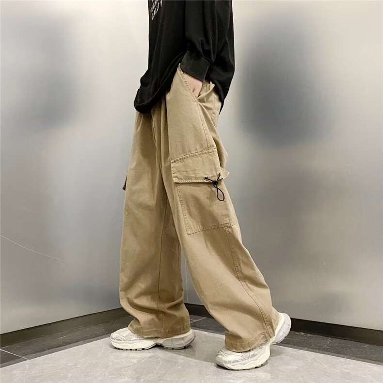 秋季潮牌宽松束脚卡其色休闲裤日系复古阔腿工装裤男K7486-P43,男装休闲裤,星座512-3