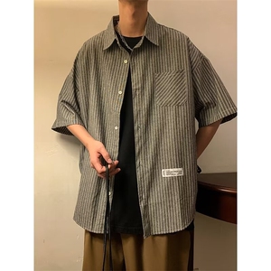 条纹衬衫短袖男士夏休闲潮牌痞帅五分衬衣服夏天外套潮LS160 P28图片