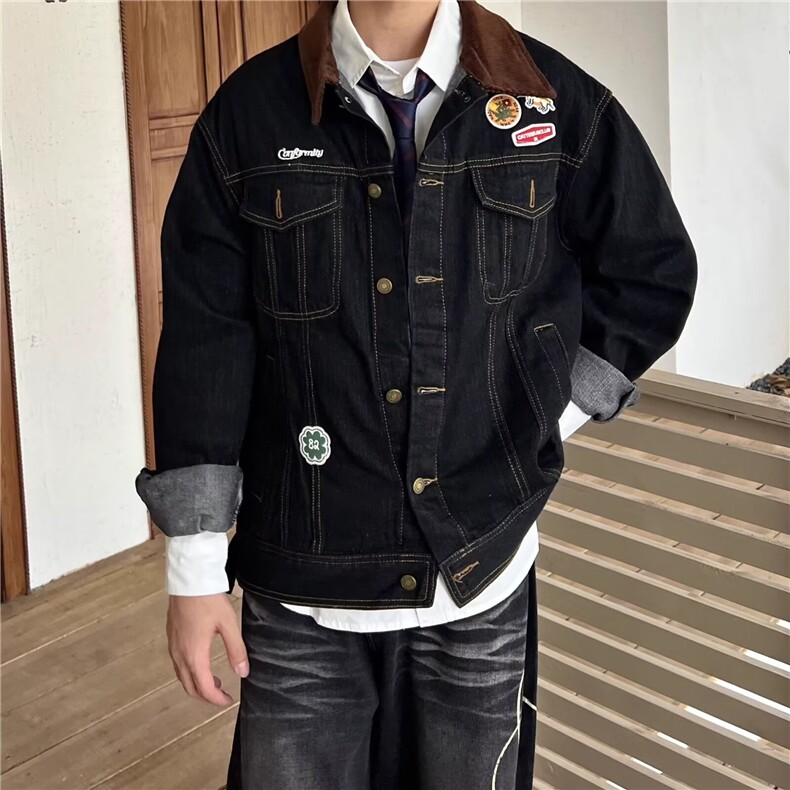水洗贴标翻领牛仔夹克男女情侣街头上衣潮休闲外套潮流JK8646，男装工装外套，星座516A