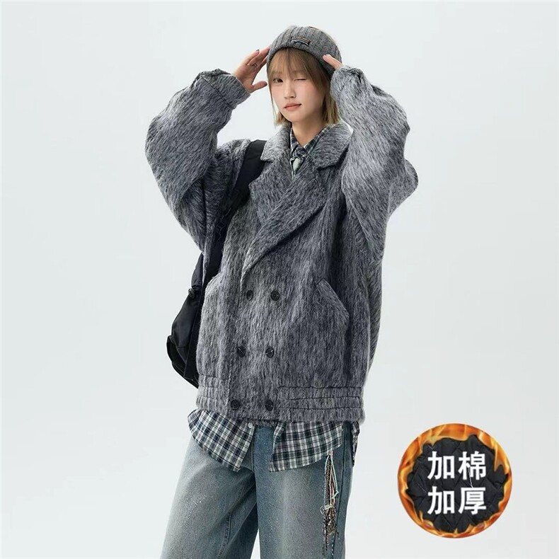 现货翻领简约CIEANFIT复古潮流加棉宽松中性外套N60-P125控178，女装短外套，电商A170