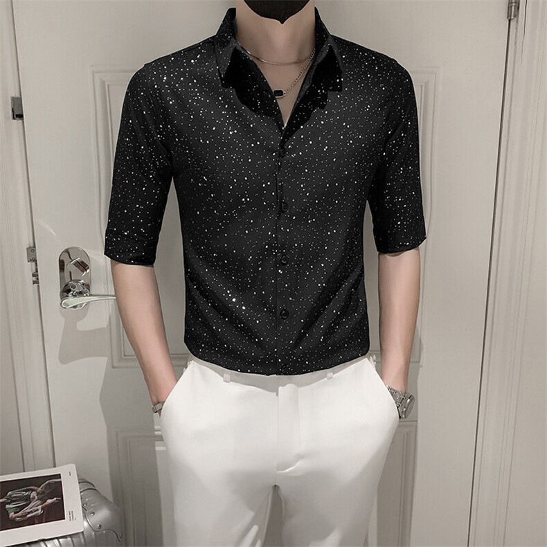 店主风社会小伙男士七分袖衬衫烫金衬衣男士上衣301A-1/CS351/P55,男装衬衫,星座301A-1