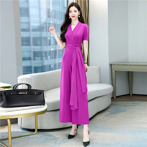 职业连体裤女2024夏季新款时尚高端名媛气质女神范收腰显瘦阔腿裤，女装连体裤，卡杰菲