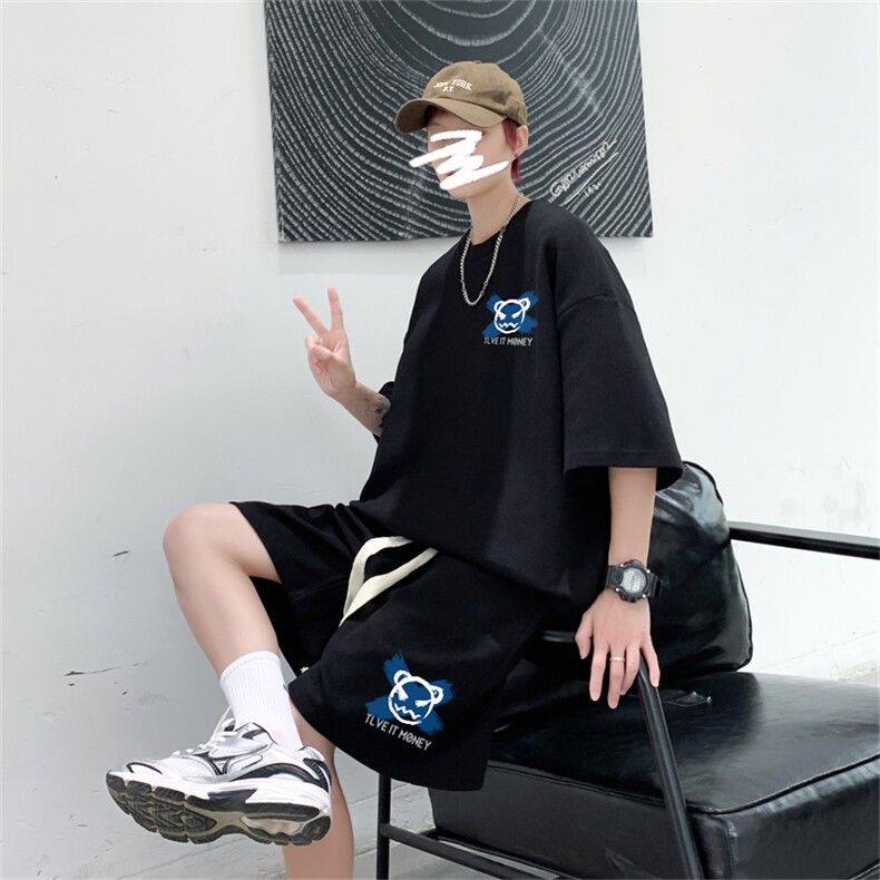 电商DSA028-TZDTHp420-P50夏季华夫格套装男T恤短裤两件套港风,男装休闲套装,电商A028