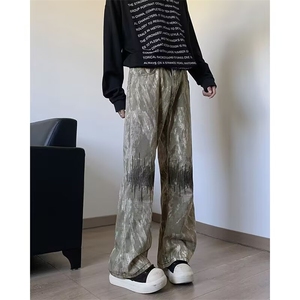 迷彩牛仔裤子男春秋季2024新款痞帅vibe高街直筒设计感微喇休闲裤图片