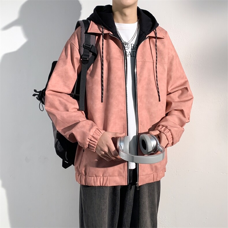 假两件拼接连帽皮夹克男款宽松休闲潮流皮衣外套A406JK6002P90,男装夹克,星座309（原A406）