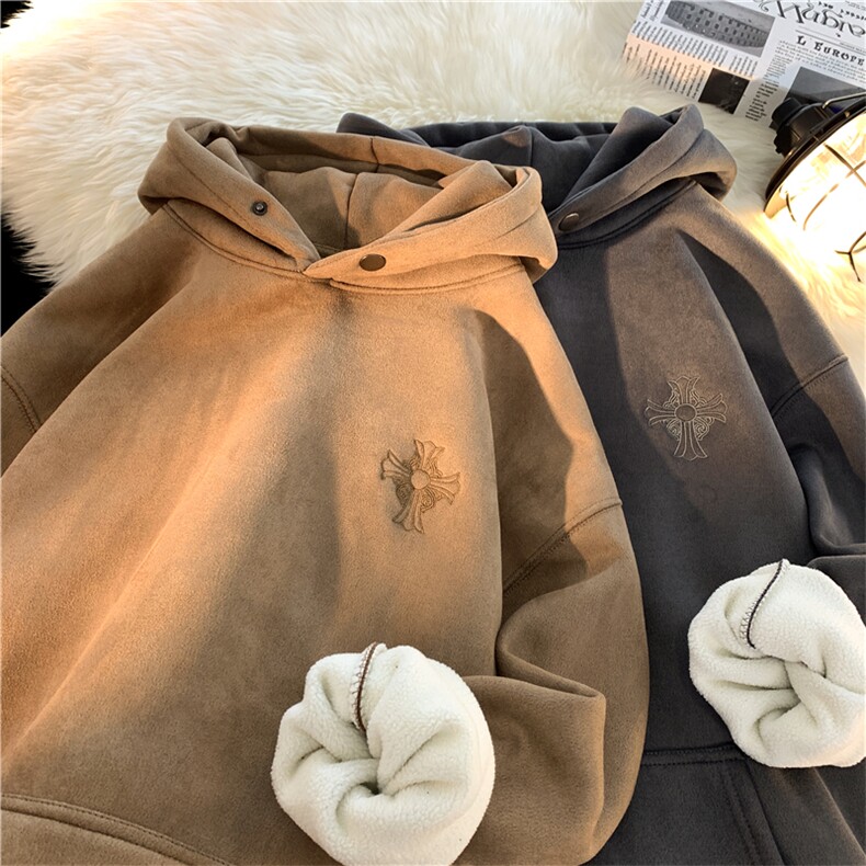 冬季加绒加厚连帽麂皮绒刺绣连帽卫衣YT05P75M-4XL,男装卫衣,星座712