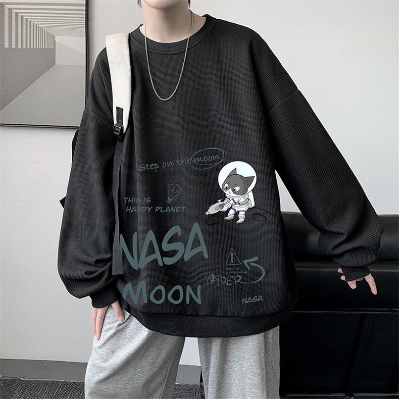 华夫格卫衣圆领卫衣男大码长袖t恤男外套HW76187-P30加绒款-P40,男装卫衣,电商A040