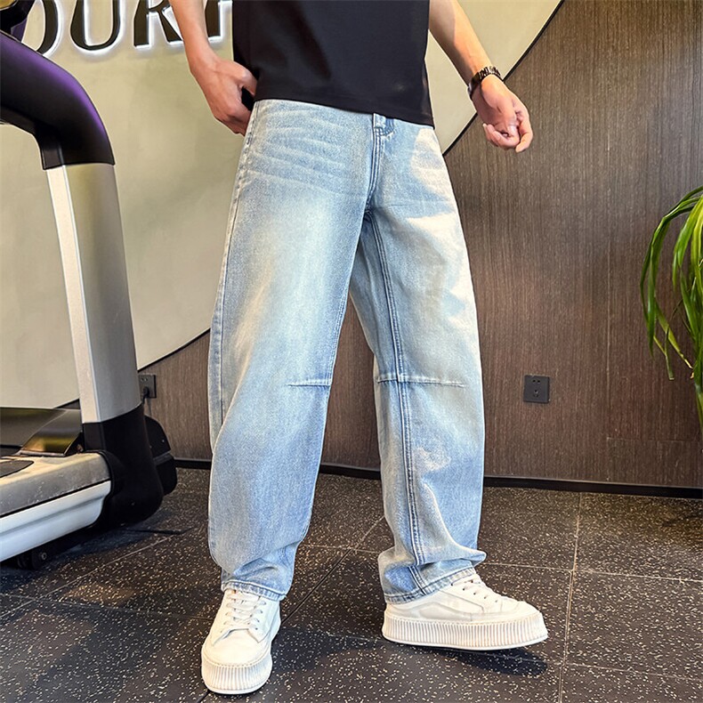 N9803-P982025春夏新款老钱风复古水洗做旧宽松高街牛仔裤男,男装牛仔裤,电商A368