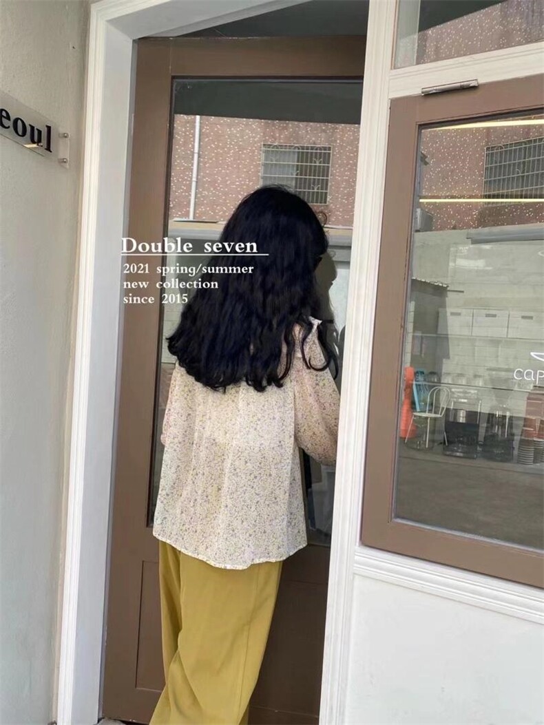 夏季新款韩简ins碎花风雪纺衬衫，女装衬衫，Double Seven