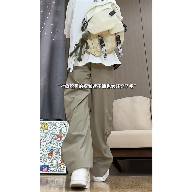 港风细格纹三杠织带褶皱设计大码M-5XL速干休闲裤CK78059P55控88图片