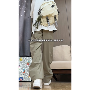 港风细格纹三杠织带褶皱设计大码M-5XL速干休闲裤CK78059P55控88图片
