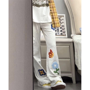 网图！现货2025春夏新款港风情侣装男女花朵休闲裤运动卫裤K25003图片