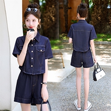 欧货高级感薄款牛仔套装女2025夏季新款小个子网红减龄短裤两件套，女装套装/套裙，意芙