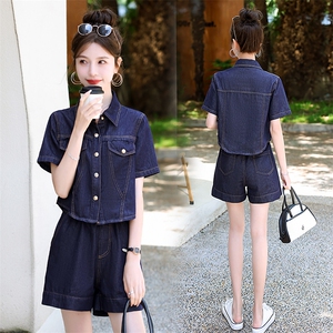 欧货高级感薄款牛仔套装女2025夏季新款小个子网红减龄短裤两件套图片