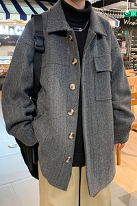 毛呢大衣男冬季加厚保暖纯色轻熟风韩版潮流外套潮牌ins情侣风衣图片