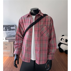 美式复古格子衬衫男设计感衬衣高街休闲百搭情侣外套G1146特P40，男装衬衫，电商A339