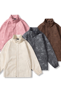 白底立领PU皮复古做旧面料钢印字母设计夹克男JK77755P95控128图片