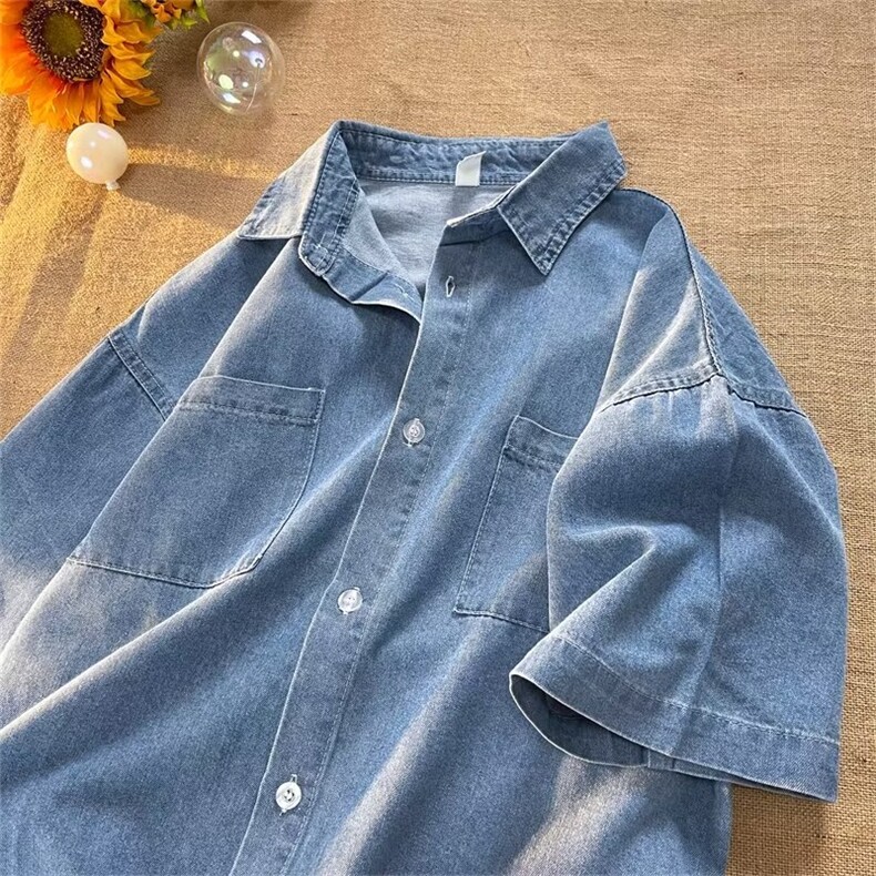 美式潮牌牛仔衬衫男短袖夏季日系百搭工装衬衣服ins潮S3512-P40,男装T恤,星座1008-1