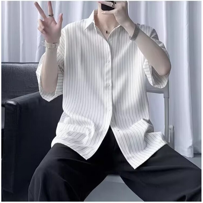 衬衫短袖男士夏季薄款纯色休闲潮牌痞帅五分衬衣服夏天外套潮,男装T恤,星座506A