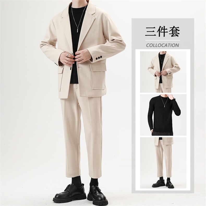 秋冬新款男士毛呢西服套装痞帅三件套高级感轻熟风港风男装一套潮图片
