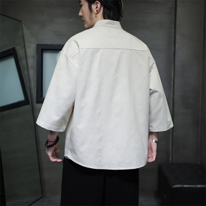 夏季新款风亚麻短袖衬衫男五分袖衬衣T952-P60图片