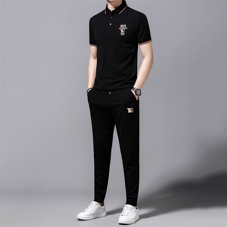 HP536夏季新款男士休闲套装刺绣男装百搭二件套,男装休闲套装,电商B360