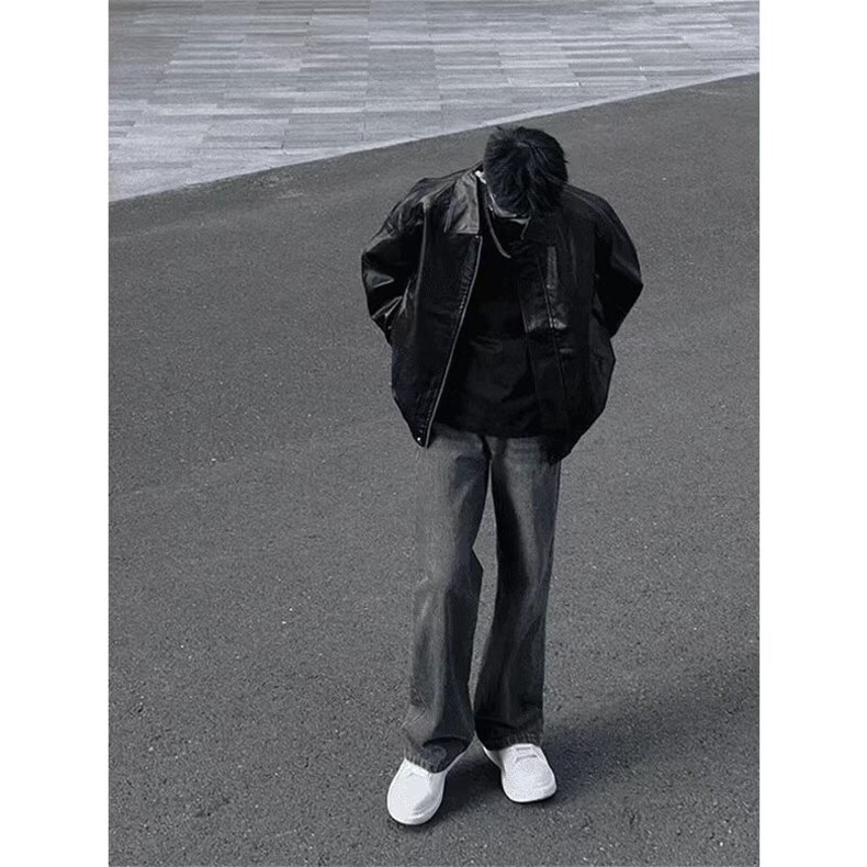 黑色pu皮衣外套痞帅cleanfit机车服夹克美式短款上衣Y1023P68网图,男装夹克,电商B245