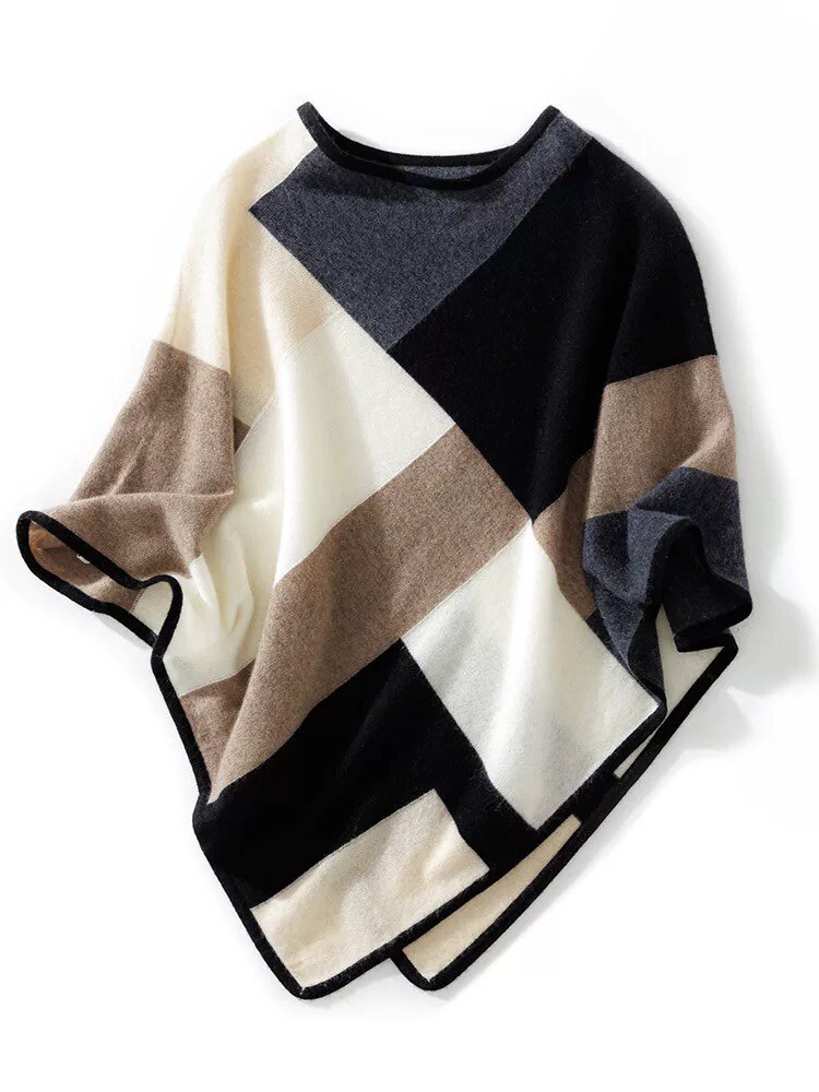 2025年秋季新款百搭拼色披肩，披肩，聚奥羊绒