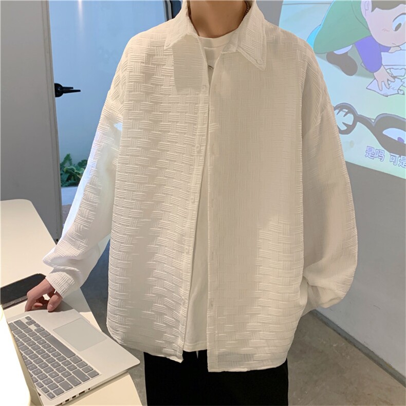 2025秋装新款港风休闲长袖宽松衬衫外套男女情侣A338-1 YC01 P50图片