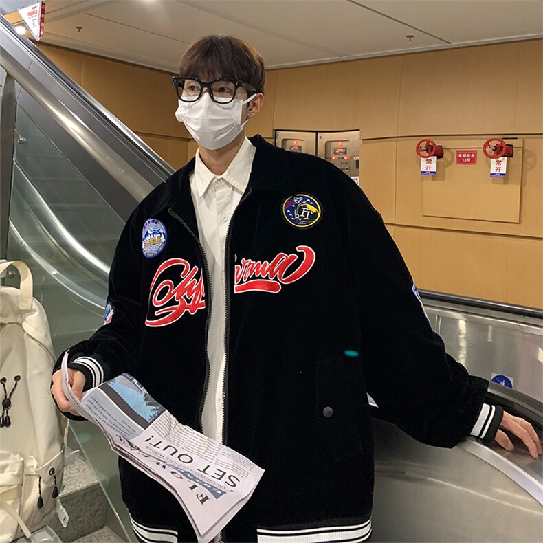 EQ88 金丝绒外套男2024新款春装ins港风潮流贴布夹克情侣装 P118图片