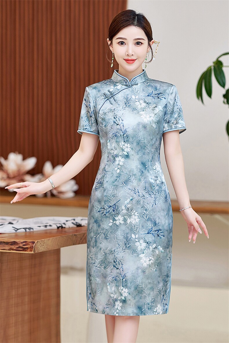 高级感杭州真丝长裙复古印花连衣裙女春夏日常专柜品质潮流桑蚕丝,女装汉服/婚纱/旗袍/礼服,小荷流