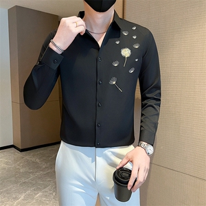 白 社会小伙店主风秋冬刺绣长袖衬衫301A-1/CS505/P55图片